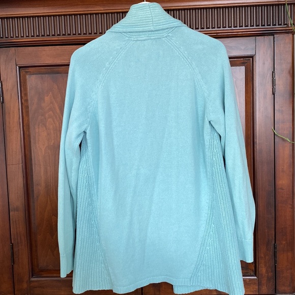 L. L. Bean long open front cardigan Robins Egg Blue, 100% cotton - Picture 3 of 12